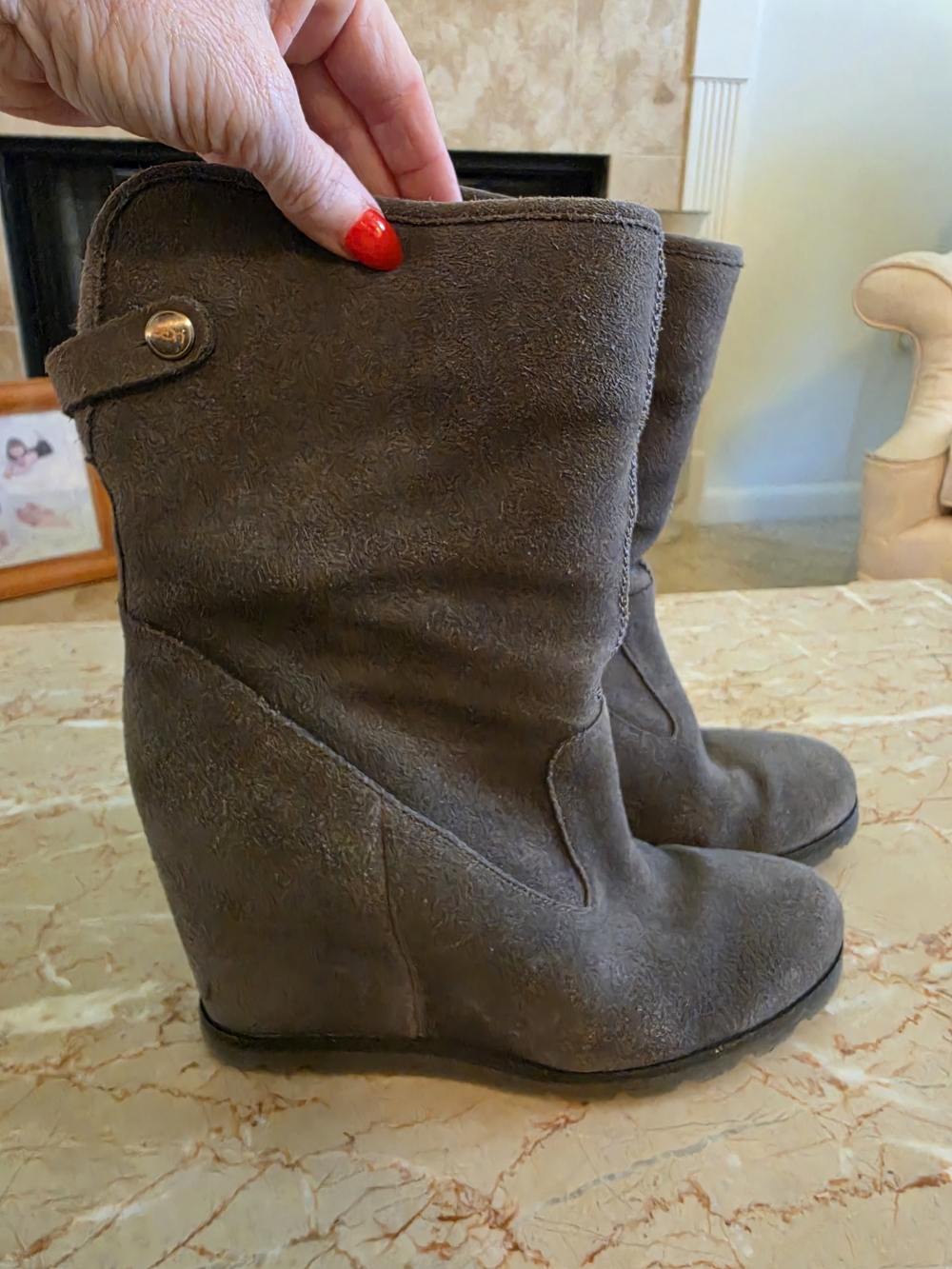 UGG Grey Suede Wedge Ankle Booties